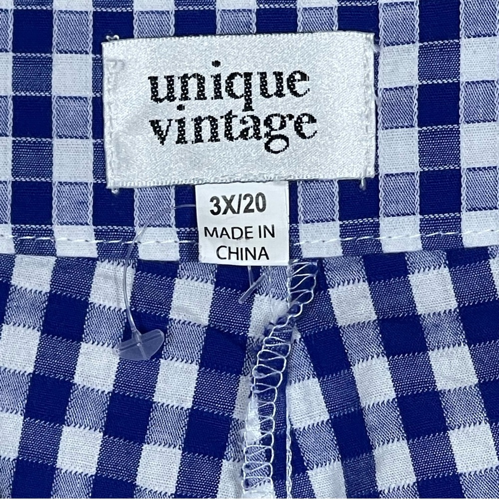 Unique Vintage 3X/20 Gingham Pattern High Rise Shorts in Blue and White. - Picture 13 of 16